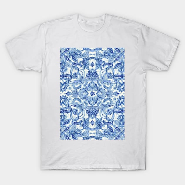 Pattern in Denim Blues on White T-Shirt by micklyn